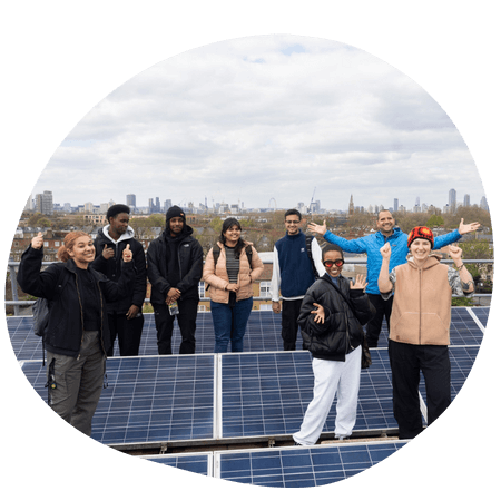 small group installing solar panels