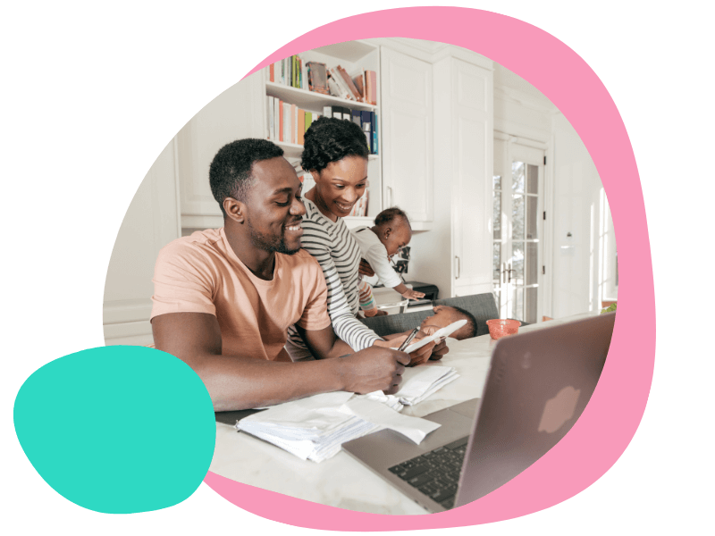 Young family checking using their computer