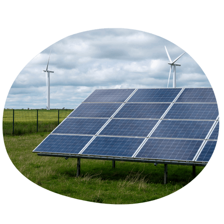 solar panel with a wind turbine behind