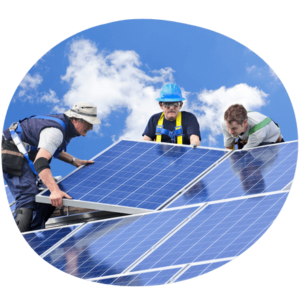 workers installing solar panels on a home