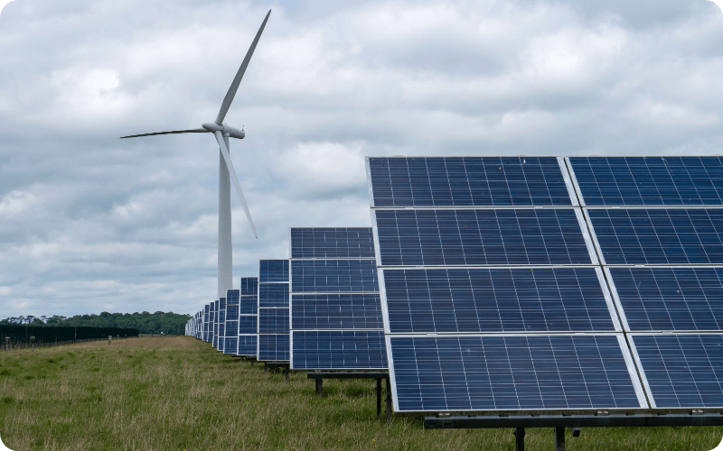 solar panels and a wind turbine