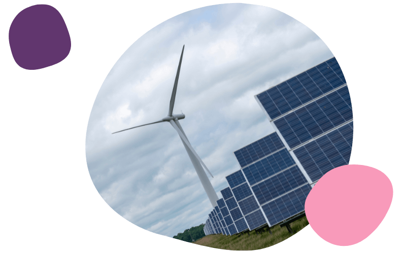 solar panels near a wind turbine