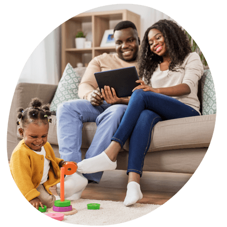 young family using a tablet