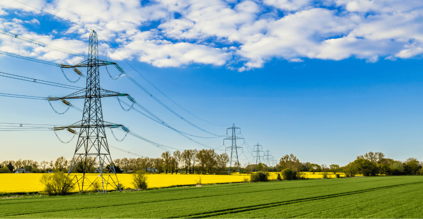 electricity pylons in a field